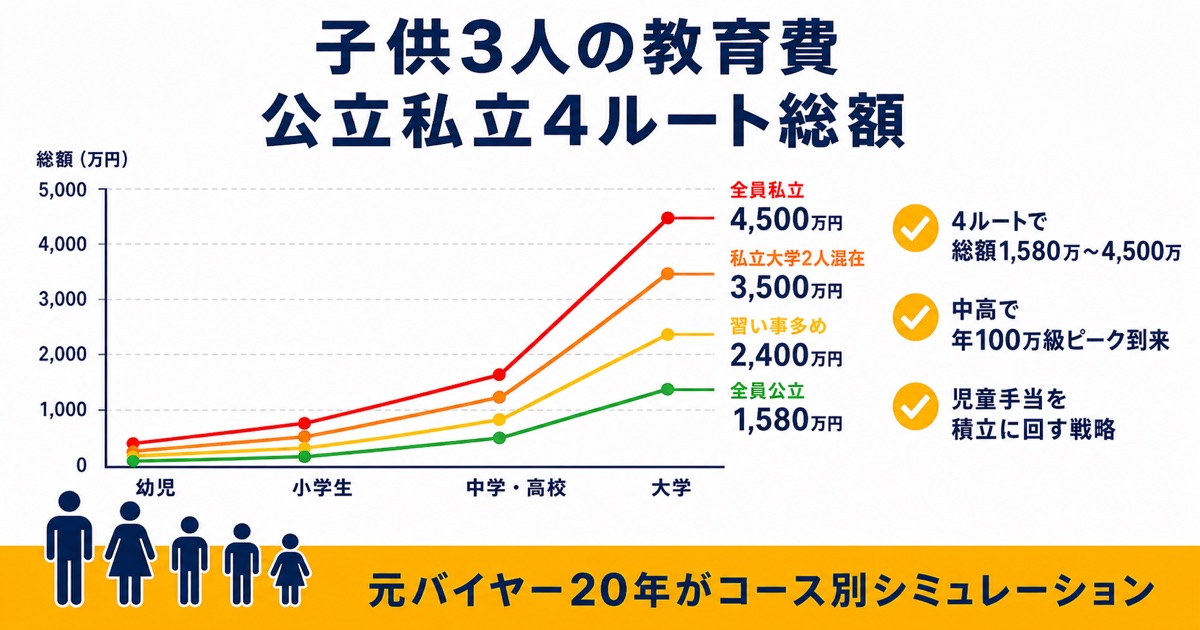 子供3人の教育費シミュレーション・公立私立4ルート総額・元バイヤーが解説