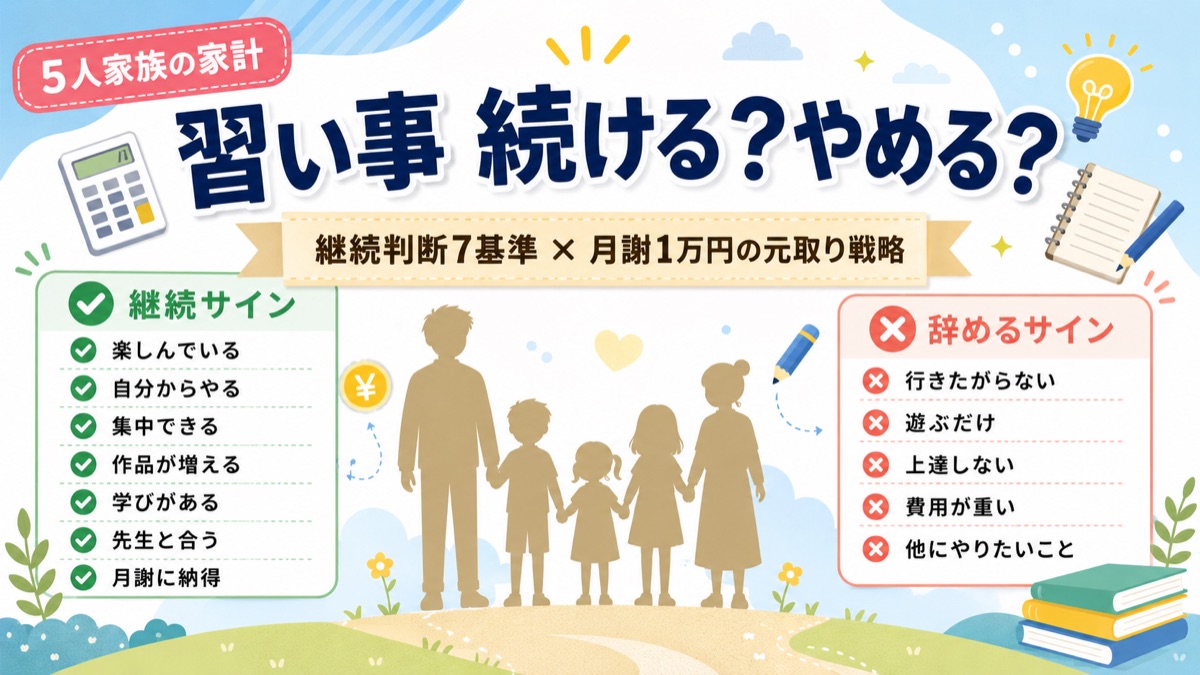 習い事の継続判断・40代5人家族の親が考える月謝1万円の元取り戦略