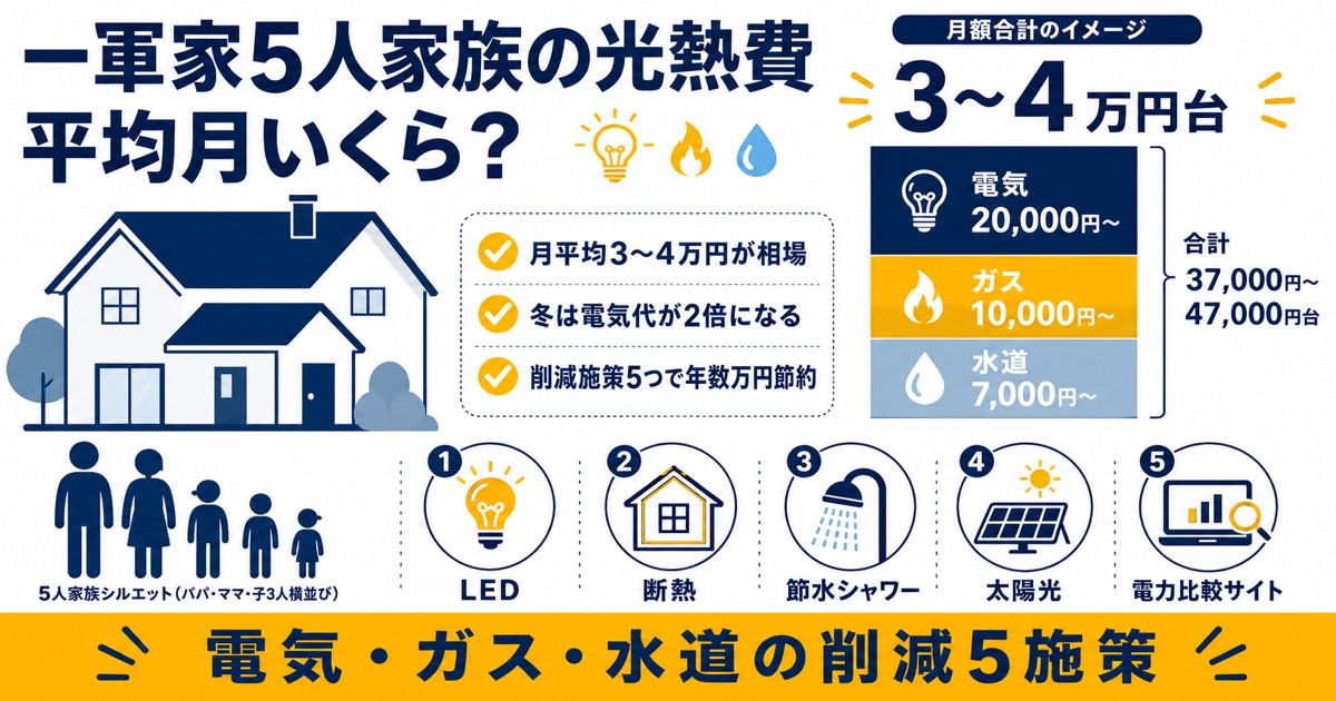 一戸建て5人家族の光熱費目安・年間費用・元スーパーマーケットバイヤー20年解説
