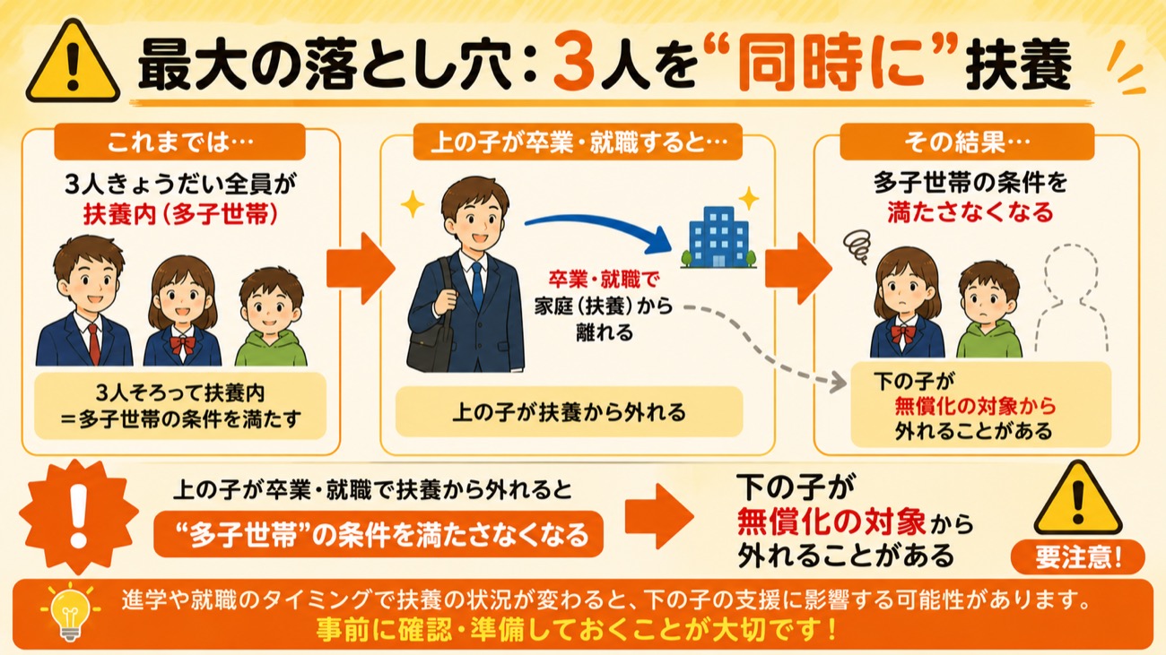 3人を同時に扶養していないと外れる落とし穴の図解