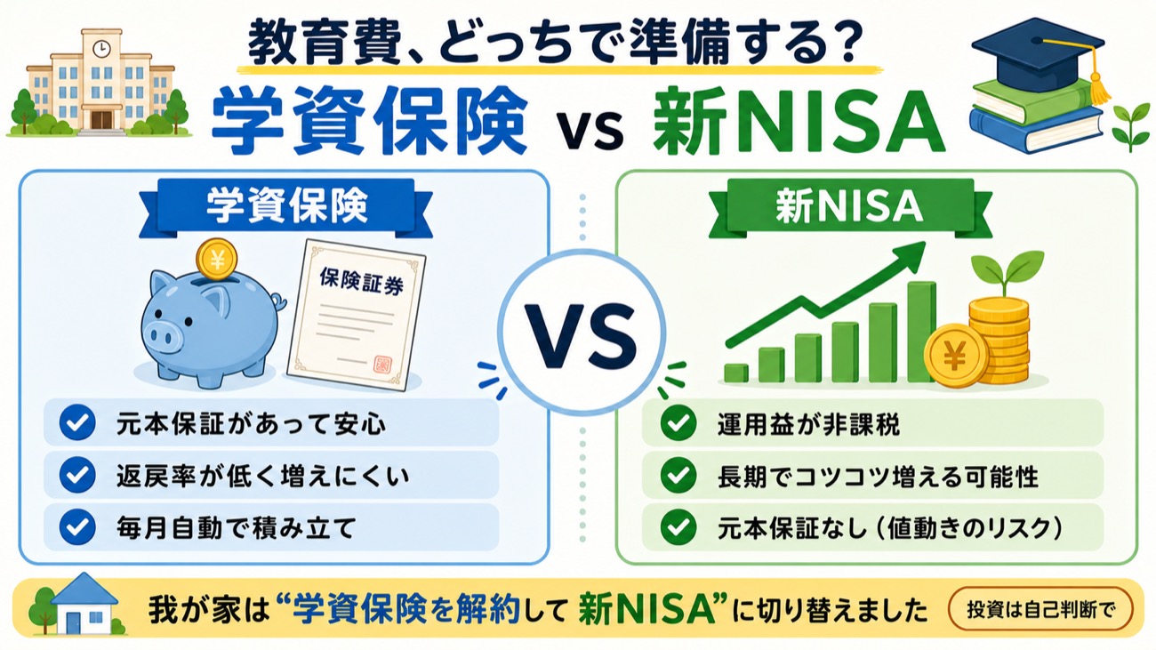 学資保険と新NISAを比較した図解